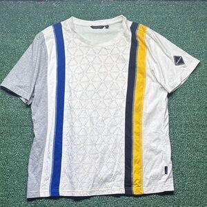 Sean John White and Gray Tee with Blue and Yellow Accents